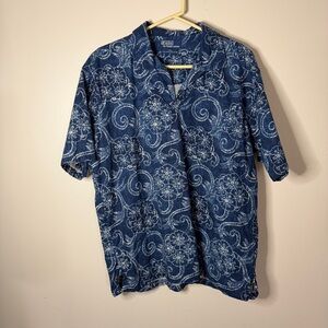 VTG Polo by Ralph Lauren Shirt Men's medium Blue Paisley Sail Linen Cotton Blend